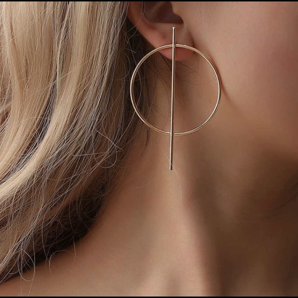FREE❗️WITH BUNDLE❗️ Black Geometric Big Circle Earrings Silver/Black/Gold NWT - Picture 4 of 8